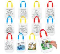 Locmeo 36 bolsas reutilizables para colorear con historias bíblicas cristianas, bolsas de regalo de graffiti para niños, para dibujar, colorea tu propia bolsa para iglesia, escuela dominical