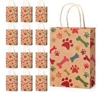 Locmeo 50 bolsas de regalo con estampado de huellas de perro y cachorro con asas, bolsas de papel para mascotas, bolsas de regalo para mascotas, bolsas de papel kraft, bolsas de fiesta para mascotas