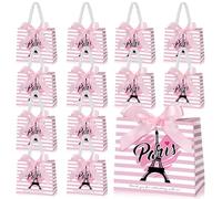 Locmeo Juego de 25 bolsas de regalo de París con asas de la Torre Eiffel, bolsa de regalo con asas, bolsa de dulces franceses con cinta de lazo, decoración de fiesta de París, dulce 16 recuerdos de