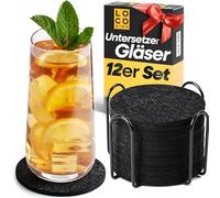 Loco Bird Posavasos de Fieltro Redondos para Vasos - 12 Juegos en una Caja - Posavasos De Diseño En Gris Oscuro para Bebidas, Vasos, Bar, Vidrio - Posavasos De Mesa Premium