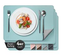 Loco Bird Precious Placemats de cuero PU - Juego de 4 bicolores petóleo/gris claro - Mantel individual limpiable 43x30cm aspecto cuero - manteles individuales lavables imitación cuero