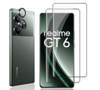 Locofun Protector de Pantalla para Realme GT 6/ GT 6T, 2 Piezas Cristal Vidrio Templado y 2 Piezas Protector Lente Cámara, [Dureza 9H] HD Anti-Arañazos Película Protectora