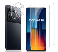 Locofun Protector de Pantalla para Xiaomi Poco M6 Pro 4G, 2 Piezas Cristal Vidrio Templado y 2 Piezas Protector Lente Cámara, [Dureza 9H] HD Anti-Arañazos Película Protectora