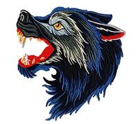 LOCOMO Parche para planchar con cabeza rugiente de lobo azul grande, parche para coser bordado, bordado, aullido, bricolaje, para niños, adultos, hombres, ropa, chaqueta, sombrero, mochila