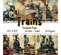 Locomotive Train Scrapbook Paper: Vintage Steam Engines | 20 Double-Sided Sheets | 8.5" x 8.5" Decorative Craft paper Pad | for Journaling, Card Making and Origami Craft Projects