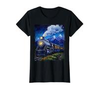 Locomotora de Tren de Vapor de Tren de Vapor Vintage Van Gogh Camiseta gráfica económica, Mujer, Negro, XS