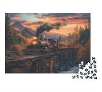Locomotora de Vapor clásica Old Wooden Bridge Solset in The Mountains 1000pcs (75x50cm) Puzzle Adecuado para Adultos Y Multitud Mayores De 14 Años