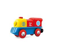 Locomotora valiente de Hape, locomotora que funciona con botón, excepcional tren con pilas y acabado multicolor, rojo, amarillo, azul