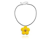 Locrccl Collar con colgante de ratán para mujer, diseño de flor envuelta en paja de rafia, bohemio, colorido, símbolo de declaración, Acero inoxidable, No es una piedra preciosa