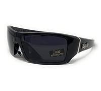 Locs Gafas de sol rectangulares Hardcore Wrap para hombre - Serie 9054, Cursiva negra brillante, 63mm