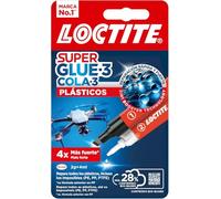 Loctite Super Glue-3 Plásticos (2 g/4 ml), pegamento fuerte bicomponente con Booster Technology 2 en 1, adhesivo de cianoacrilato para reparación rápida y 4 veces más fuerte, pegamento para plástico