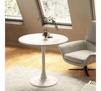 Locuetyn Mesa de comedor redonda pequeña de 80 cm, con capacidad para 2-4 personas, mesa de madera con base de pedestal de metal, color blanco