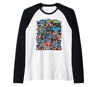 ¡Locura del Coche! Coches musculares, Coches clásicos y Hotrods de Dibujos Animados Camiseta Manga Raglan