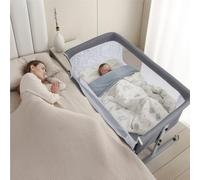 locwanot Cuna de noche para bebé, moisés de altura ajustable con gran curvatura y mosquitera, diseño portátil para recién nacidos y bebés, color gris