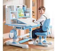 locwanot Escritorio de estudio para niños de altura ajustable, mesa de escritura inclinable para niños, juego de sillas de mesa de estudio ergonómica, escritorio de computadora con gabinete, gabinete
