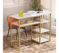 locwanot Escritorio de manicura para uñas, estación de uñas con patrón de mármol, almacenamiento de salón de belleza con 4 estantes abiertos, construcción resistente, diseño moderno, fácil montaje