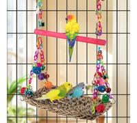 locwanot Juguetes de columpio para pájaros con percha de madera, hamaca tejida para pájaros, soportes de jaula de pájaros, soporte para perca para pájaros, periquitos, periquitos, conure, color rojo