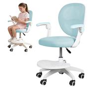 locwanot Silla de escritorio infantil con reposabrazos plegables y reposapiés de altura ajustable, silla de malla giratoria de 360 ° para dormitorio y estudio en casa, color azul