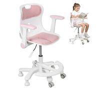locwanot Silla de estudio para estudiantes, silla giratoria ergonómica para niños, altura ajustable, con reposabrazos y reposapiés para dormitorio, aula, oficina en casa, color rosa