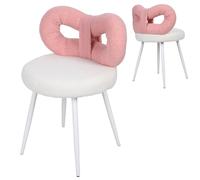 locwanot Silla de tocador con bonito respaldo de lazo, elegante silla de tocador para tocador, salón de uñas, decoración de dormitorio, taburete tapizado sin brazos para niñas, soporta 330 libras