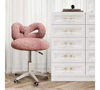 locwanot Silla de tocador suave con respaldo medio, taburete de tocador sin brazos, silla de oficina giratoria de altura ajustable, asiento de maquillaje con ruedas de 360°, tapicería de felpa