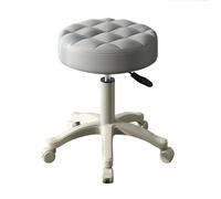 locwanot Taburete con ruedas de altura ajustable, silla giratoria sin brazos con ruedas, asiento de piel sintética para oficina en casa, salón, tatuaje, spa, dibujo, trabajo, color gris