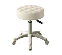 locwanot Taburete con ruedas de altura ajustable, silla giratoria sin brazos con ruedas, asiento de piel sintética para oficina en casa, salón, tatuaje, spa, dibujo, trabajo, color beige