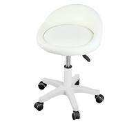 locwanot Taburete con ruedas giratorio de 360 grados, asiento giratorio ergonómico, altura ajustable, ruedas ultra silenciosas, cojín de piel sintética, para salón, oficina, masaje, color beige