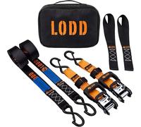 LODD - 2 Correas de Trinquete para Moto 41mm x 3,4m - Set 2 Cinchas de Amarre - Resistencia 2000kg - Ganchos de Plástico Seguros y 2 Hebillas Flexibles - Bolsa incluida - Ideal Remolques, Motos, Quads