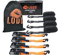 LODD - 4 Correas con Carraca 4 m x 25 mm, Resistencia 800 kg. Ganchos Doble J plastificados. Certificadas EN 12195-2. Ideales para Amarre de Equipaje, Muebles, Remolque, Scooter y Bicicleta