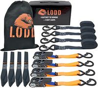 LODD - 4 Correas con Carraca 4 m x 25 mm, Resistencia 800 kg. Ganchos Seguros y plastificados + 4 Anillas Suaves. EN 12195-2. para Amarre de Equipaje, Muebles, Remolque, Scooter y Bicicleta