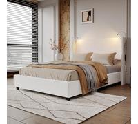 Lodera Cama 140 x 200 cm con somier de maletero, cama doble acolchada con lector electrónico, puerto USB y almacenamiento hidráulico, y marco para adultos y adolescentes, terciopelo