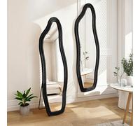 Lodera - Espejo de pared completo (140 x 45 cm, espejo de pared, espejo de pie, con marco de aleación de aluminio, ondulado irregular, para dormitorio, baño y salón (negro, 140 x 45 cm)