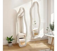Lodera - Espejo de pared completo (160 x 50 cm, espejo de pared, espejo de pie, con marco de aleación de aluminio, ondulado irregular, para dormitorio, baño y sala de estar (blanco, 160 x 50 cm)