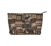 Lodge Bear - Bolsa de maquillaje de pana con diseño de ciervo, versátil con cremallera para uso diario y organizador de capacidad de viaje, Black, Talla única