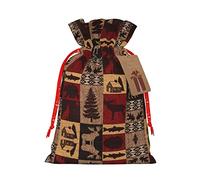 Lodge Bear - Bolsa de regalo con cordón de ciervo y peces, bolsa de regalo artística de tela de Navidad, encantadora bolsa de arpillera para todas las ocasiones
