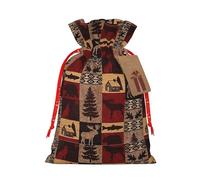 Lodge Bear - Bolsa de regalo de Navidad con diseño de ciervo, tamaño M, bolsa de regalo de lino para vacaciones, aniversario de Navidad como embalaje de regalo.