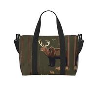 Lodge Bear - Bolsa de viaje con estampado de ciervos, bolsa de lona de entrenamiento, bolsa de hombro para noche, bolsa de fin de semana para mujeres y hombres, Negro -, Talla única