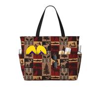 Lodge Bear - Bolsa de viaje de playa de gran capacidad, con cremallera y bolsillos para viajes, vacaciones, gimnasio
