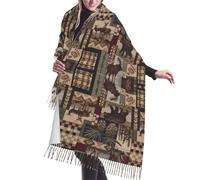 Lodge Bear - Bufanda con flecos de cachemira y ciervos - Bufanda de moda para mujer - Chal de cabeza, bufanda larga - Ideal para otoño e invierno