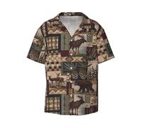 Lodge Bear Deer - Camisa casual de manga corta para hombre, estilo hawaiano, transpirable y cómoda, con botones, para la playa, Negro, 3XL