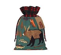 Lodge Bear Deer Fish Print Lattice Bolsas con cordón, bolsas de regalo de Navidad, bolsas de regalo de Navidad, bolsa de recuerdo de fiesta