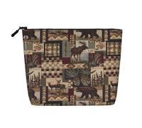 Lodge Bear Deer - Neceser de viaje versátil - Bolsa de maquillaje de cáñamo falso para múltiples usos - Organizador de accesorios cosméticos, Black, Talla única