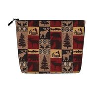 Lodge Bear - Estuche de maquillaje de cáñamo sintético, diseño de ciervos y peces, esencial para viajes y almacenamiento diario, estuche cosmético reutilizable, bolsa con cremallera, negro, One Size