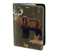 Lodge Bear - Funda de piel con estampado de ciervo para pasaporte, para mujeres y hombres, cartera de viaje, Negro -, Talla única