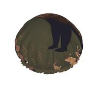 Lodge Bear - Gorro de baño reutilizable con estampado de ciervo, cubierta de doble capa para cabello largo y grueso, casco de 10.6 pulgadas