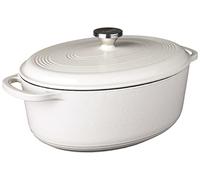 Lodge Cacerola ovalada de hierro fundido esmaltado con tapa, asas dobles, apta para horno hasta 260 °C o en la placa, para marinar, cocinar, hornear, enfriar y servir, color blanco ostra