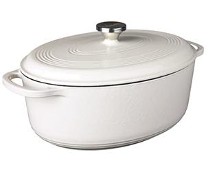 Lodge Cacerola ovalada de hierro fundido esmaltado con tapa, asas dobles, apta para horno hasta 260 °C o en la placa, para marinar, cocinar, hornear, enfriar y servir, color blanco ostra