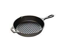 LODGE Sartén Grill Redonda 26cm | Sartén de hierro fundido estriada para asar carnes, pescado y verduras en interiores, no tóxico, fabricado en Estados Unidos