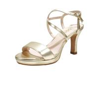 Lodi LESERA. Sandalias de Tacón para Mujer con Tiras de Piel de diseño Elegante y Sencillo. Sandalias de Vestir Cómodas con Cierre de Hebilla y Plantilla New Gel. Color Oro